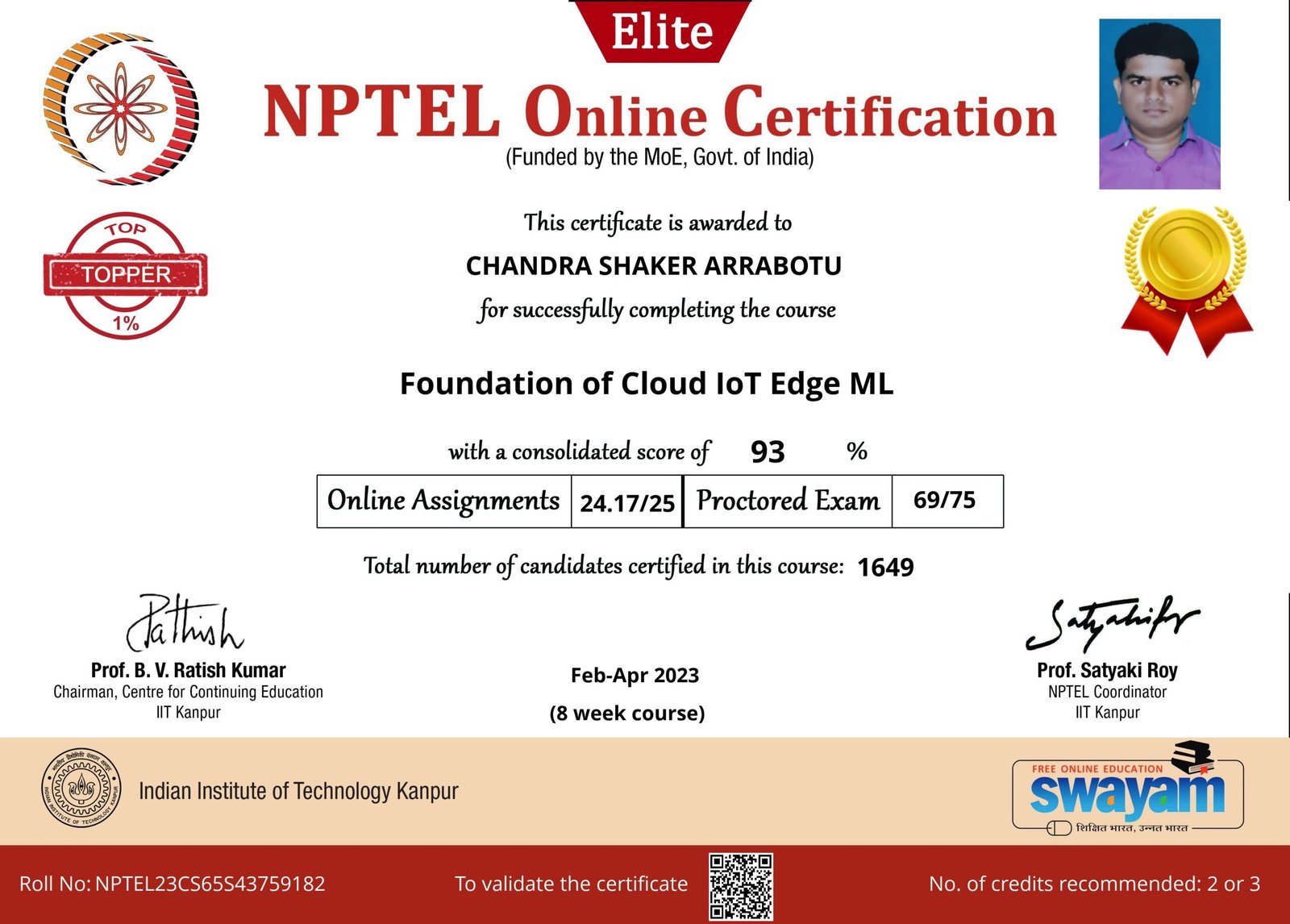 My New NPTEL Achievement - TOPPER 1% ELITE GOLD Certificate